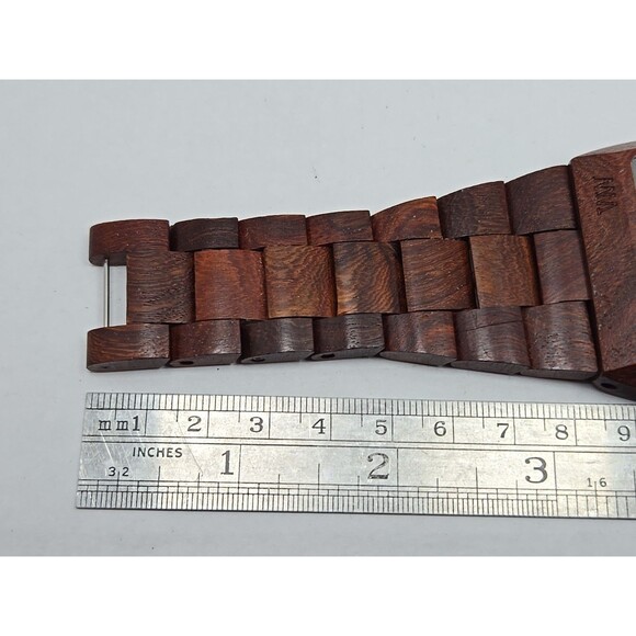 WeWood Jupiter Dual Time Natural Wood Quartz Watch New Battery Brown Rectangular - Picture 9 of 10